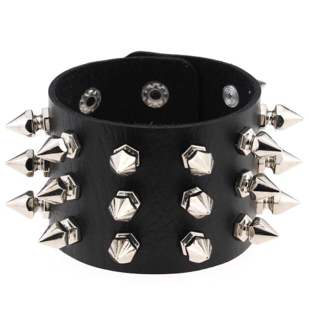 Herre læderarmbånd med pigge sort