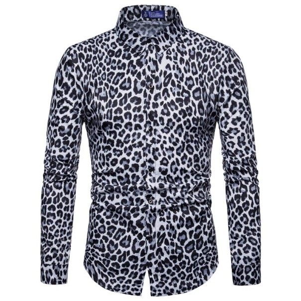 Herre leopardskjorte A3081 hvid XXL