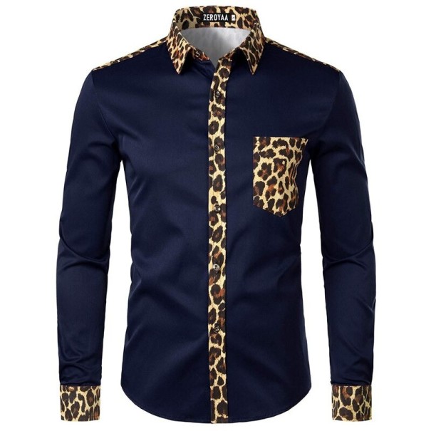 Herre leopardskjorte F617 mørkeblå XL