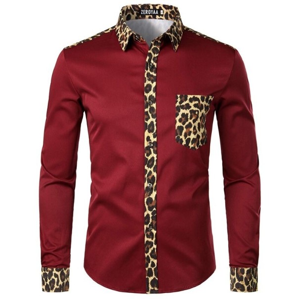 Herre leopardskjorte F617 vinrød S