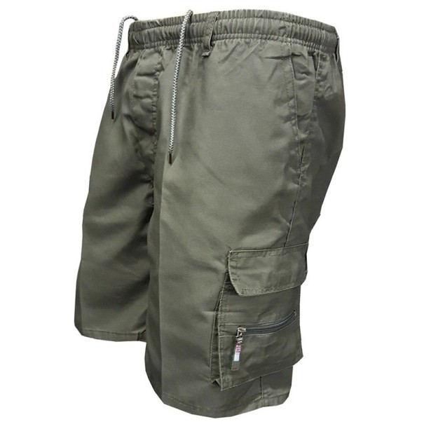 Herre outdoor cargo shorts knælange Løs pasform Praktiske lommer Elastisk talje Komfortable shorts til vandreture og fritid i naturen armygrøn S