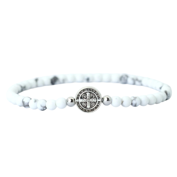Herre perlearmbånd med kors træ onyx 19,5cm 4mm Elegant design til mænd Kvalitetsmateriale til hverdagsbrug hvid