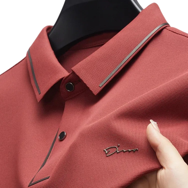 Herre polo t-shirt med kort ærme, krave og knapper, ensfarvet elegant skjorte i polyester og spandex rød L
