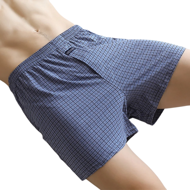Herre pyjamas korte ternede shorts bomuld blå fint mønster elastisk talje løs pasform let åndbar søvn hjemmebrug S
