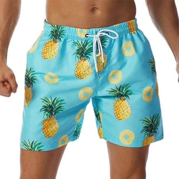 Herre shorts badetøj Med snørebånd Blå med ananastryk Polyester Hurtigttørrende Sommerbadetøj til strand og pool XS