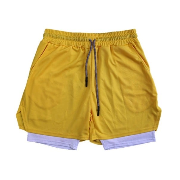 Herre shorts badetøj Polyester Ensfarvet Dobbeltlag Hvid inderlag Med snøre Med lommer Sommer strand gul M