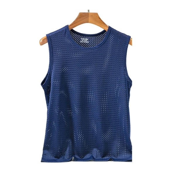 Herre sports tanktop Enkelt design Rund hals Propylen åndbart Let funktionelt materiale Til fitness og løb mørkeblå M