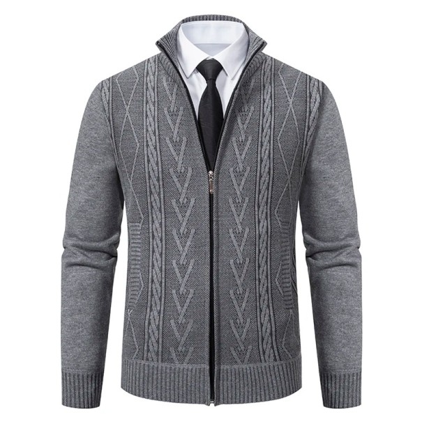 Herre strikket sweater cardigan med lynlås og høj hals Enfarvet elegant sweater med enkelt mønster Polyester Efterår Vinter Forskellige farver lysegrå XS