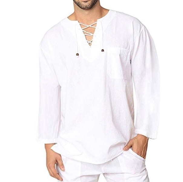 Herre T-shirt med snørebånd F773 hvid XXL