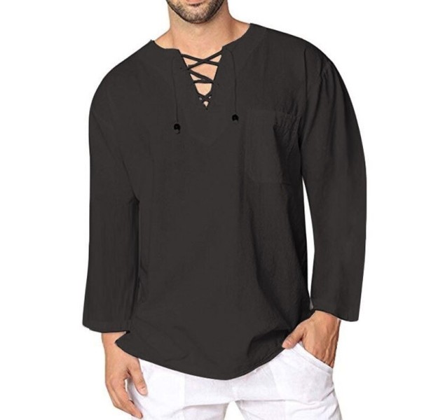 Herre T-shirt med snørebånd F773 sort M