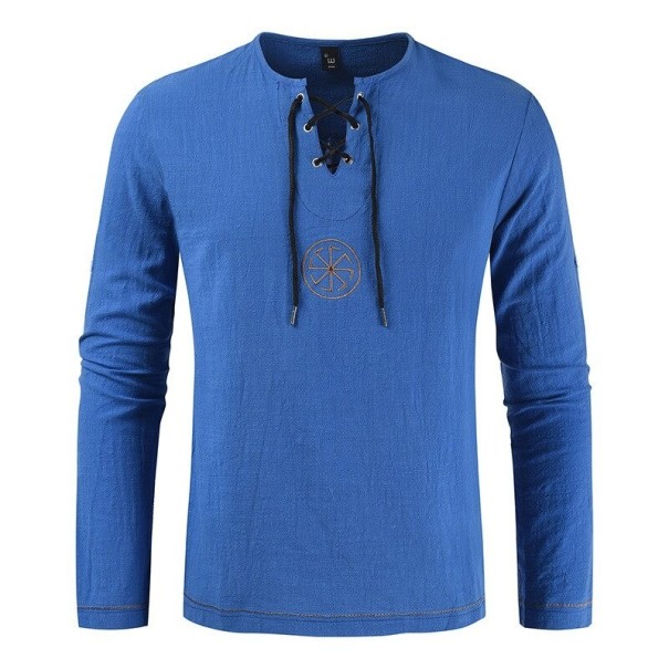 Herre T-shirt med snørebånd F799 blå XL