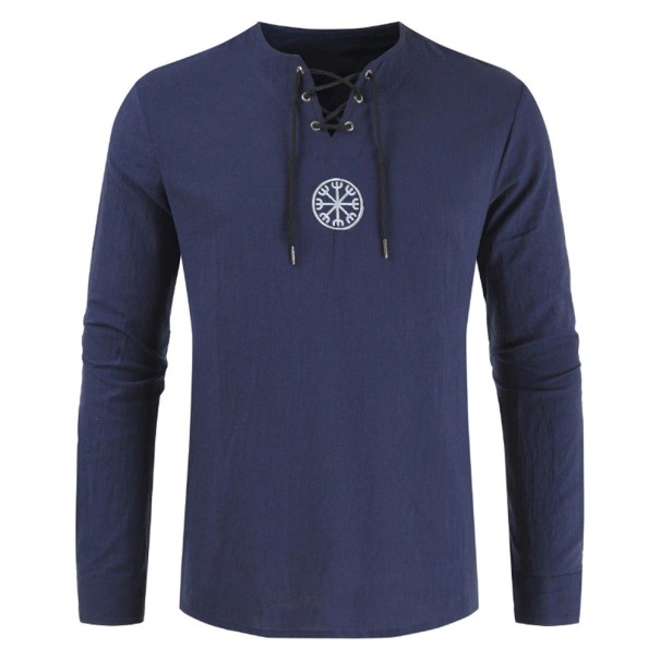 Herre-T-shirt med snørebånd mørkeblå XXL