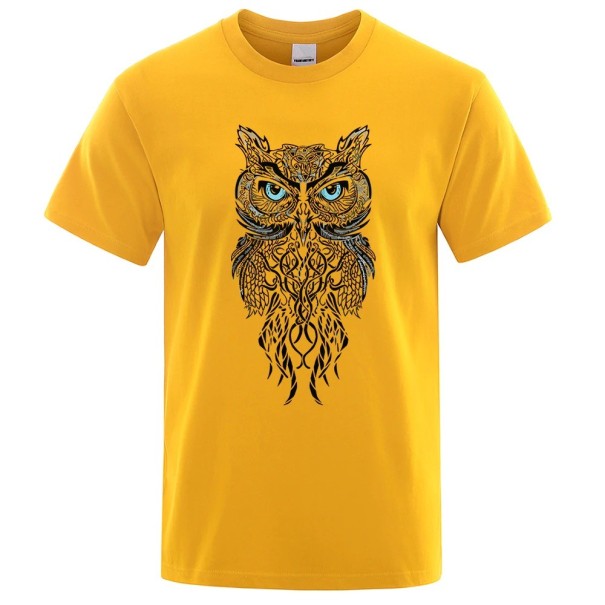 Herre-T-shirt med ugle T2164 gul L