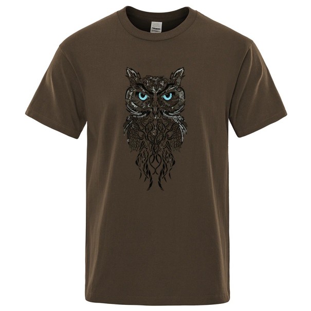 Herre-T-shirt med ugle T2164 kaffefarvet S