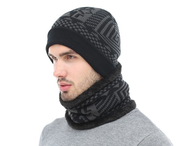Herre vinterhue + halsedisse J2095 sort