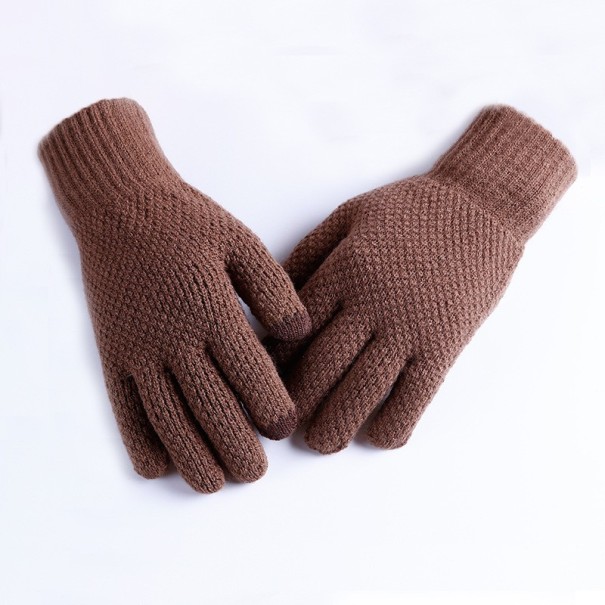 Herre vinterstrikkede handsker brun
