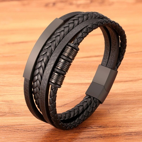 Herrearmbånd med flere lag H254 sort 19 cm
