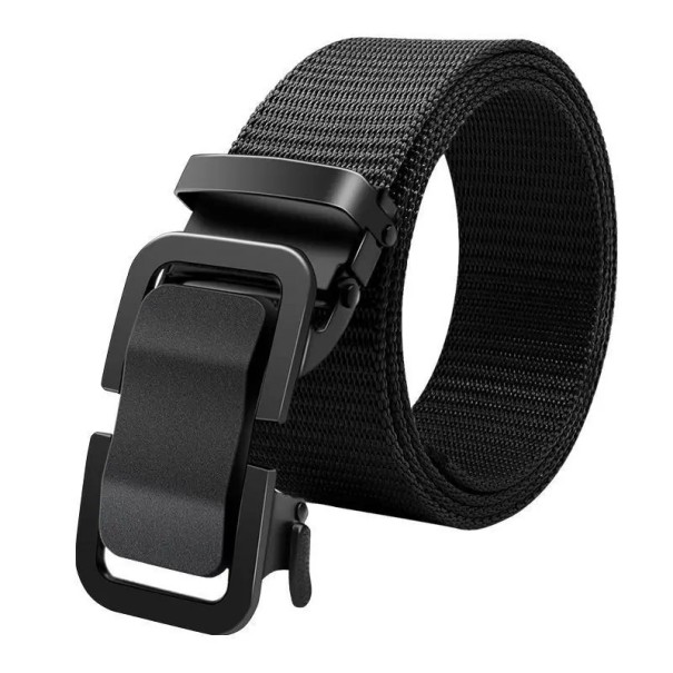 Herrebælte i nylon 120 x 3,5 cm. Robust justerbar rem med automatisk metalspænde. Udendørs sportsstil. Let til hverdagsbrug. sort
