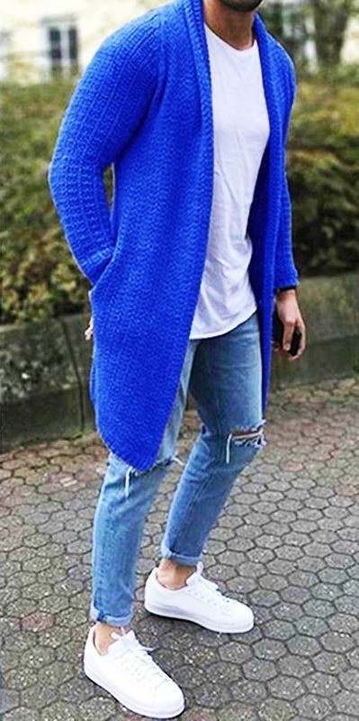 Herrecardigan F242 blå L
