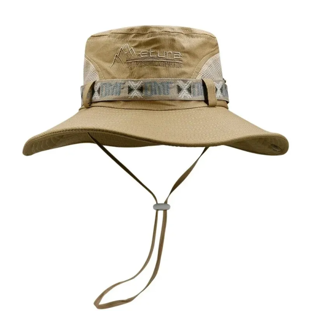 Herrefiskerhat 55-60 cm Med hagerem Beskyttende skygge 9 cm Sommersolhat Udendørs vandrehat til fiskeri khaki