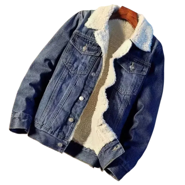Herreisoleret denimjakke med fleeceforing Stilfuld jakke til efterår og vinter Varm jakke med lommer Klassisk snit mørkeblå XXS