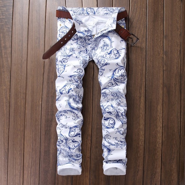 Herrejeans i blå og hvid i et interessant design 38