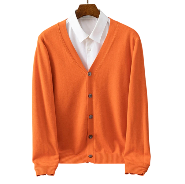 Herrekardigan med V-udskæring Langærmet Ensfarvet striktrøje Elegant fritidstøj Nylon Polyester Forskellige farver orange L