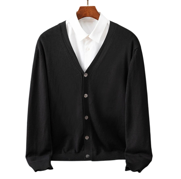 Herrekardigan med V-udskæring Langærmet Ensfarvet striktrøje Elegant fritidstøj Nylon Polyester Forskellige farver sort XS