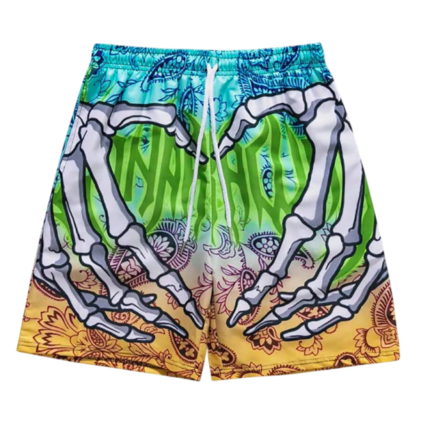 Herren Badeshorts Mit Schnürung Regenbogen Mit Druck von Skeletthänden und Herz Polyester Spandex Schnelltrocknend Elastisch gelb XS