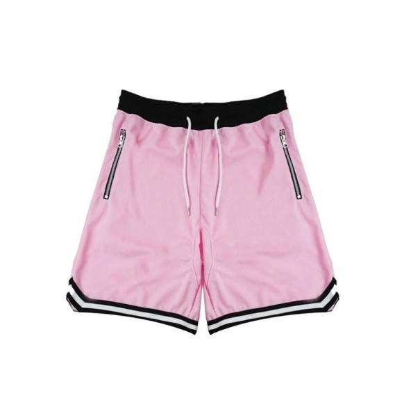 Herren-Basketballshorts aus Mesh, schnelltrocknend, atmungsaktiv, mit Reißverschlusstaschen und Kordelzug in der Taille rosa S