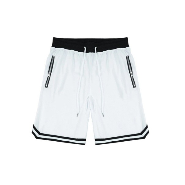 Herren-Basketballshorts aus Mesh, schnelltrocknend, atmungsaktiv, mit Reißverschlusstaschen und Kordelzug in der Taille weiß S