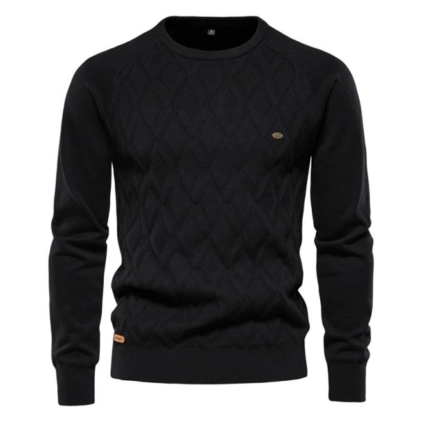 Herren Baumwollpullover mit langen Ärmeln und Rundhalsausschnitt Einfarbiger Strickpullover Elegante Freizeitmode Herbst- und Winterbekleidung schwarz M