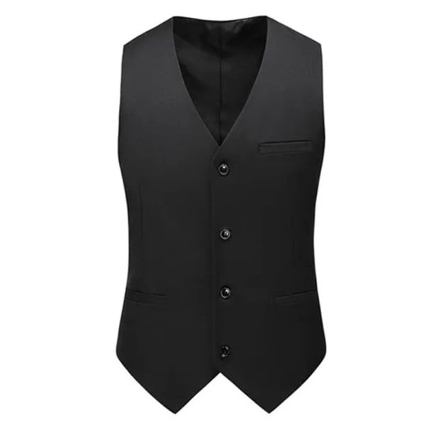 Herren elegante Weste mit Knöpfen, Taschen und Brusttasche Einfarbige Gesellschaftsweste Verschiedene Farben Formeller Stil schwarz XXS