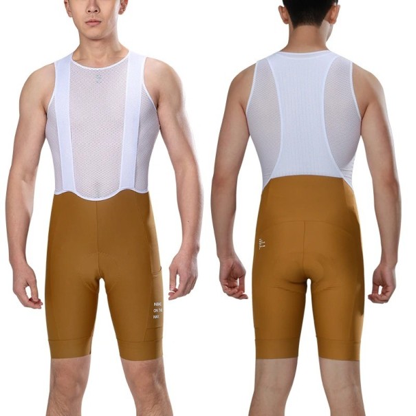 Herren Fahrradhosen mit Trägern aus atmungsaktivem Netzgewebe elastisches Nylon Elasthan kurze Ausführung für Straßen- und Freizeitradfahren khaki L