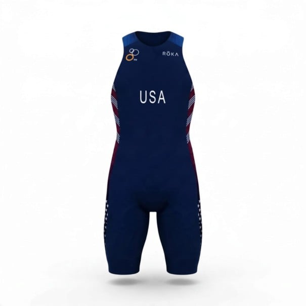 Herren Fahrradsatz Ärmelloses Trikot und Shorts Elastisches Material 80 % Polyester und 20 % Spandex Dunkelblau mit roten und weißen Streifen XXS