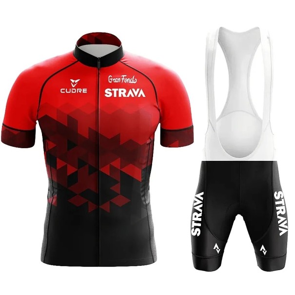 Herren Fahrradsatz Strava – Trikot und Shorts mit Latz, atmungsaktiv, für Radfahren und Sport rot XS
