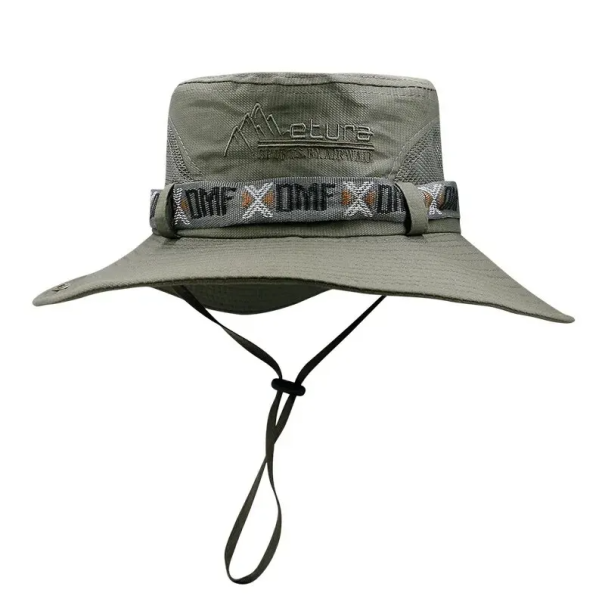Herren Fischerhut 55-60 cm Mit Kinnriemen Schutzschirm 9 cm Sommer Sonnenhut Outdoor Wanderhut zum Angeln grün