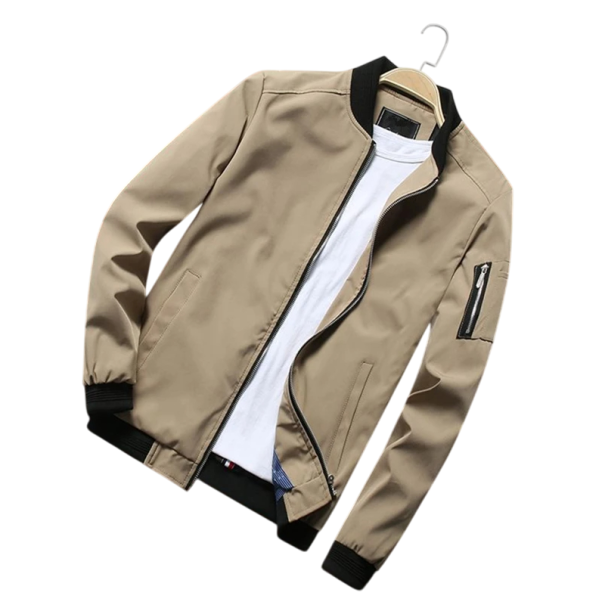 Herren Frühlings-Bomberjacke mit elastischen Bündchen Stylische leichte Übergangsjacke mit Reißverschluss Moderne Jacke mit Taschen für den Alltag beige M