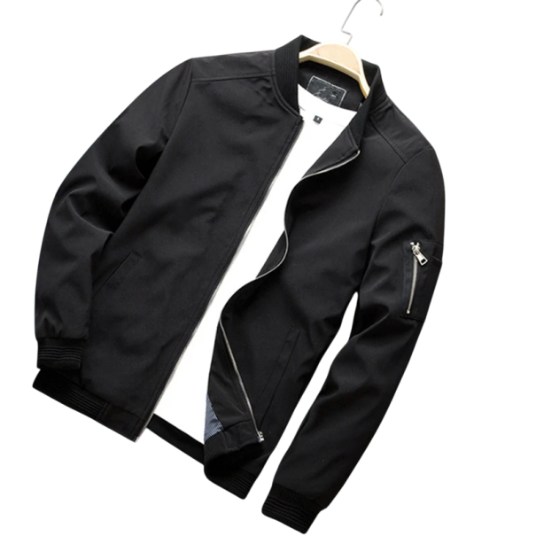 Herren Frühlings-Bomberjacke mit elastischen Bündchen Stylische leichte Übergangsjacke mit Reißverschluss Moderne Jacke mit Taschen für den Alltag schwarz S