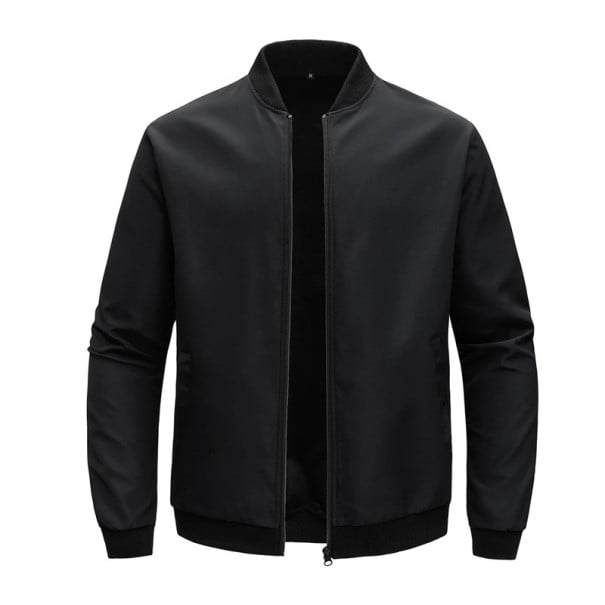 Herren Frühlings-Bomberjacke mit Reißverschluss Leichte modische Jacke mit elastischen Säumen Elegante Übergangsjacke für Stadt schwarz S