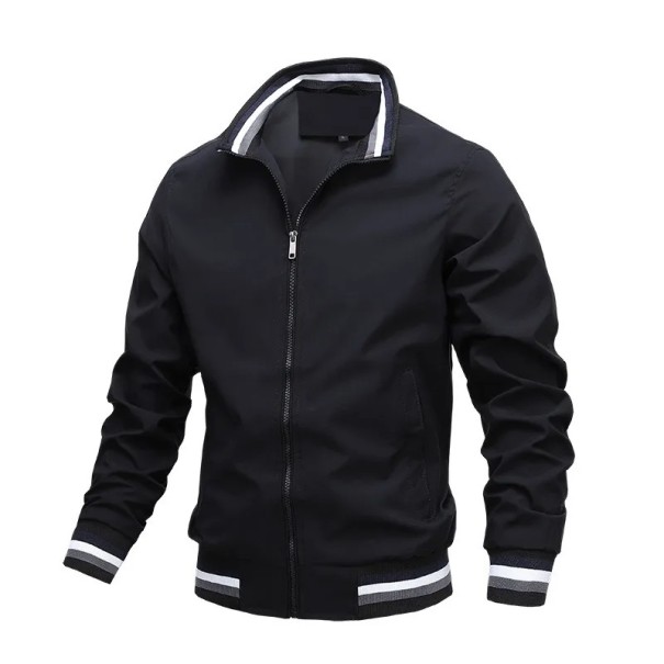 Herren Frühlings-Reißverschlussjacke mit elastischen Bündchen und Kragen. Leichte Übergangsjacke mit Taschen. Sportliche urbane Freizeitjacke schwarz M