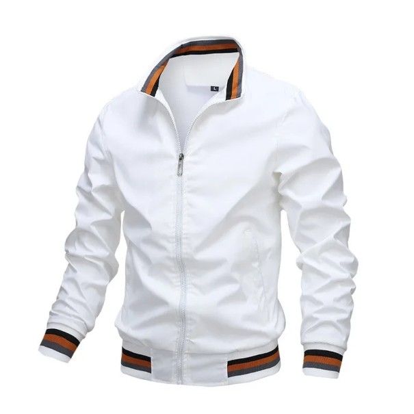 Herren Frühlings-Reißverschlussjacke mit elastischen Bündchen und Kragen. Leichte Übergangsjacke mit Taschen. Sportliche urbane Freizeitjacke weiß XS