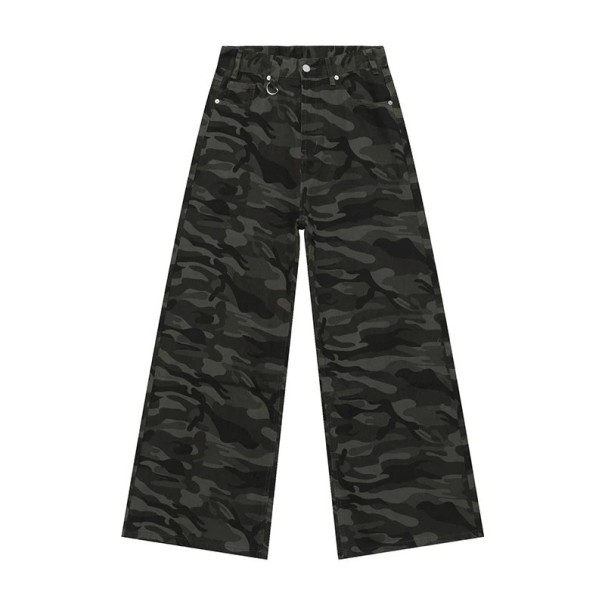 Herren Gerade geschnittene Camouflage Hose Locker Weites Bein Bequeme Outdoorhose Casual Style Luftige Army Hose schwarz L