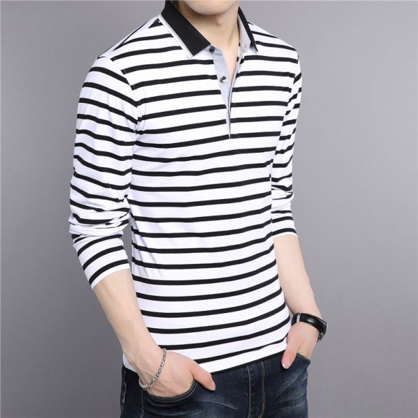 Herren gestreifte Poloshirt J2613 weiß XXS