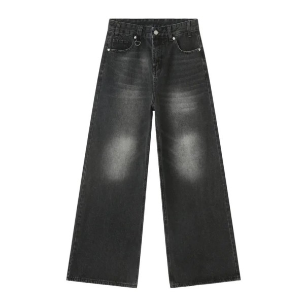 Herren gewaschene gerade geschnittene Jeanshose Lockere weite Beine Modischer Vintage-Stil Bequeme Jeans für den Alltag schwarz S