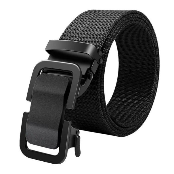 Herren-Gürtel aus Nylon, 120 x 3,5 cm, robuster, verstellbarer Riemen mit automatischer Metallschnalle, Outdoor-Sport-Stil, leicht schwarz