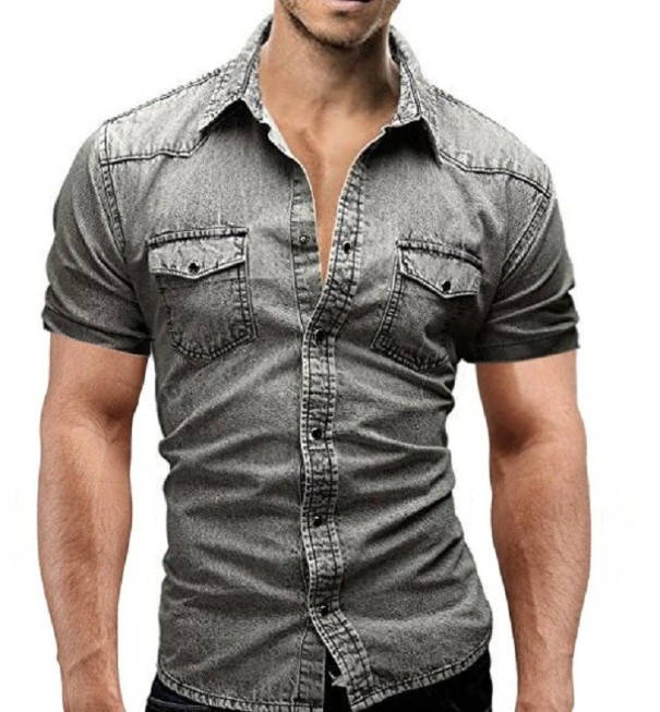 Herren-Jeanshemd F458 grau M