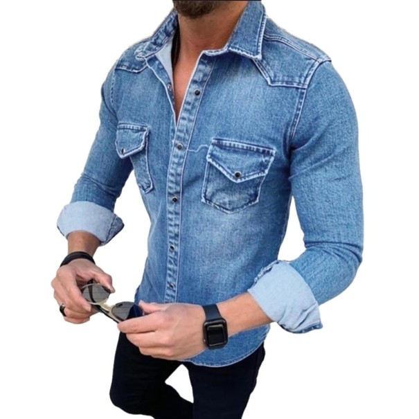 Herren-Jeanshemd F536 hellblau XS