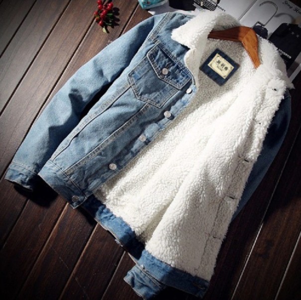 Herren-Jeansjacke mit Fell J2052 hellblau XXL