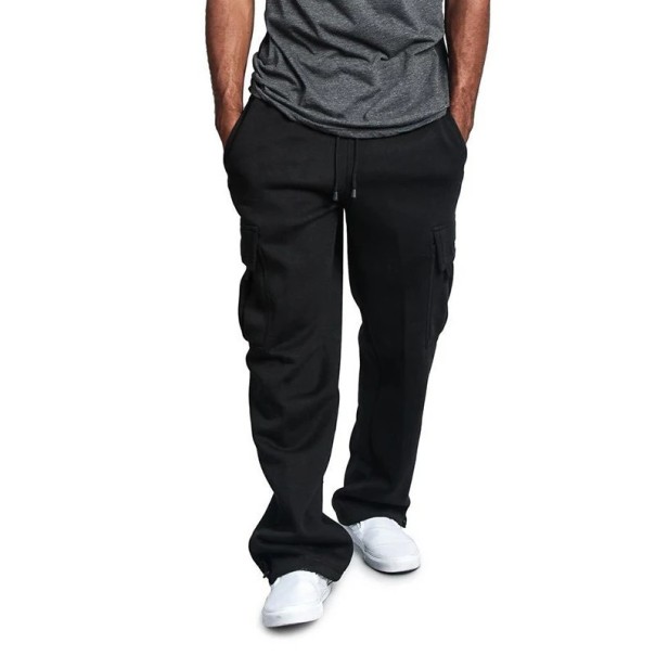 Herren Jogginghose mit vielen Taschen Gerader Schnitt Kordelzug Bequeme Sporthose Freizeit Jogginghose Moderne Herrenmode schwarz XL